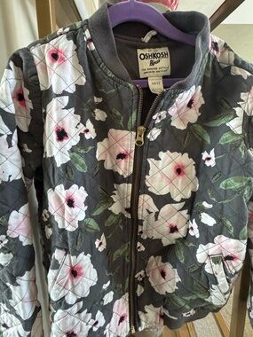 OshKosh B'gosh Quilted Floral Bomber Jacket - Gray with Pink
